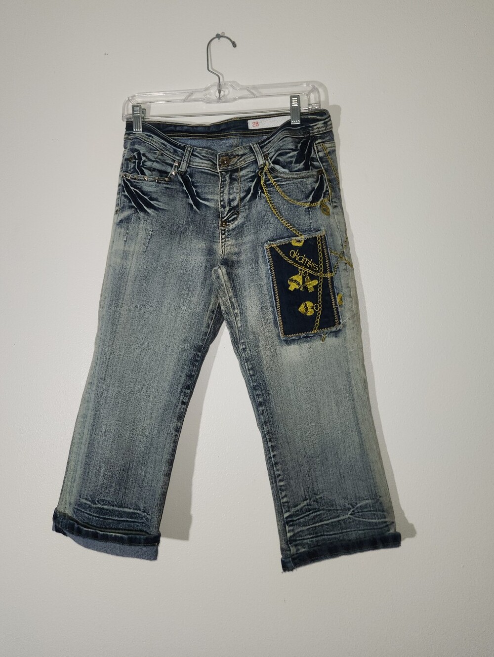 Women's Akdmks Distressed Light Wash Jeans with Embroidered Patch